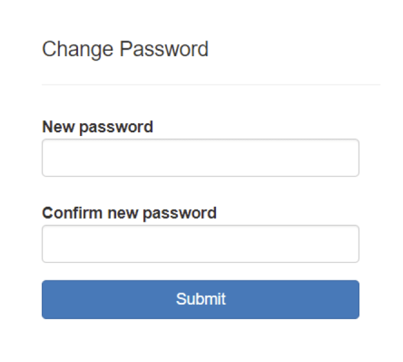 Screenshot of password reset page